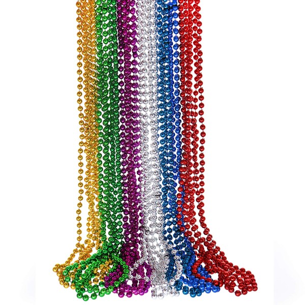 GiftExpress 24 Pcs Assorted Mardi Gras Beads Necklace, Colorful Metallic Beaded Necklaces 33" for Mardi Gras Costume, St Patrick's Day Decoration, Birthday Party Favors (24)