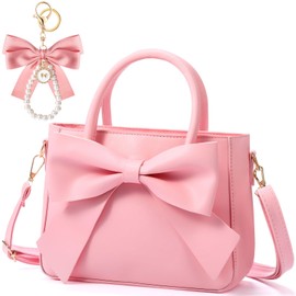 Abbylike Cute Purses for Women Leather Crossbody with Bow Charm Small Handbags with Adjustable Shoulder Strap(Pink)