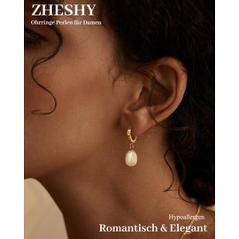 ZHESHY Earrings Pearls Silver 925 Stud Women's 14K Gold-Plated Gold Silver White Pearl Earrings Stud Earrings Hanging Earrings with Pearls Fashion Jewellery Earrings for Women Bridal Party Engagement