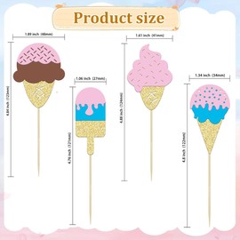 12 Pcs Ice Cream Cupcake Topper Glitter Cupcake Decoration Summer Dessert Ice Cream Theme Party, Birthday Wedding Party Popsicle Baby Shower Decorations Supplies