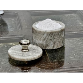 KLEO Marble Salt and Spice Holder with Lid, Small Container (2 x 3 inches), Stone Salt Box/Canister for Kitchen and Dining Room, Sauna Holder (Beige)