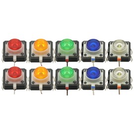 10 PCS 12X12X7.3 Tactile Push Button Switch Momentary Tact LED 5 Color 12X12X7.3mm 12 * 12 * 7.3mm