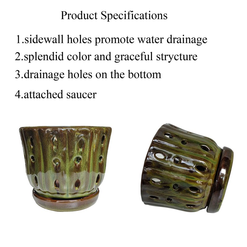 Grdthzey Ceramic Orchid Pots with Drainage Hole 6'' (mossgreen)