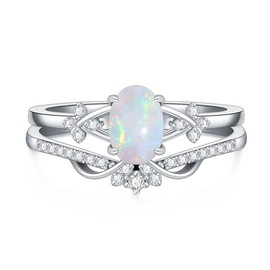 MOTIEL 1CT Opal Rings for Women,925 Sterling Silver Oval Opal Engagement Ring Bridal Set with Cubic Zirconia Opal Wedding Promise Ring Opal Jewelry-5.5