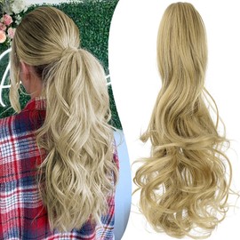 Mitrygreen Claw Clip Ponytail Extension 14" Clip in Wavy Ponytail Hair Extensions Long Pony Tails for Women Extensions Ash Blonde Wave Hairpiece