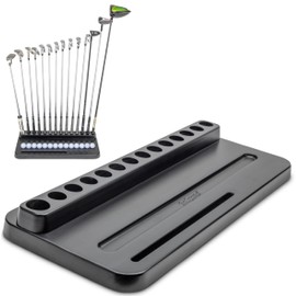 GoSports Premium Wood Golf Club Holder Stand - 14 Club Display Organizer with Ball Storage and Phone/Tablet Slot for Golf Simulators