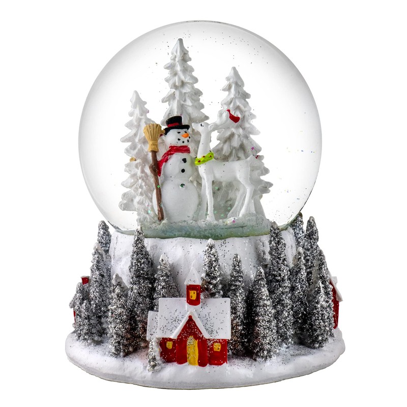 120MM Santa & Snowman w/Red Village Base Snow Globe by