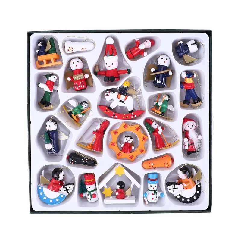 24PCS Christmas Tree Hanging Ornaments Wooden Hanging Decorations Set Mini
