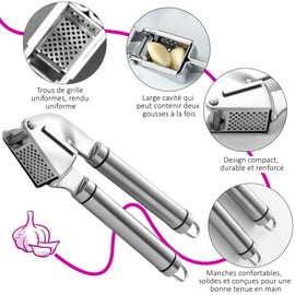 Stainless Steel Manual Garlic Press - The perfect professional gadget for your kitchen! This Garlic Press easily crushes garlic, ideal for peeling and preparing your dishes.