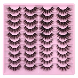 Boahankuke Natural False Eyelashes Wispy Fluffy Cat Eye Lashes Pack 20 Pairs 4 Styles Faux Mink Fake Eyelash Extensions Curly Lash Strips
