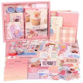 Draupnir Pink Cute Kawaii Scrapbook Kit(348pcs), Bullet Junk Journal Kit with Journaling/Scrapbooking Supplies, Stationery, A6 Grid Notebook with Graph Ruled Pages DIY Gift for Teen Girl - Sweet