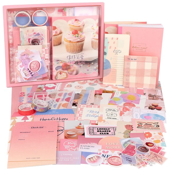 Draupnir Pink Cute Kawaii Scrapbook Kit(348pcs), Bullet Junk Journal Kit