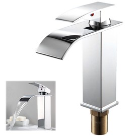 Bathroom Sink Taps, Bathroom Mixer Tap, Waterfall Spout Bathroom Sink Taps with Single Lever, Hot and Cold Water Adjustable Sink Taps, Bathroom taps, Stainless Steel, Silver