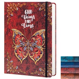 Ruled Journal Notebook, B5 3D Butterfly Embossed Hardcover Writing Journal with Elastic Closure Band, 192 Pages Lined Paper for School, Office, Home, 9 x 6.9 Inch (Red)