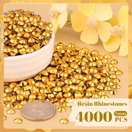 4000PCS 5mm Resin Rhinestones Bulk for Crafting (Copper Gold), Flatback Bedazzling Crystals for Crafts DIY Nail Decoration, Gems Charms for Tumbler Shoes Clothing Fabric with Pickup Pen and Tweezers