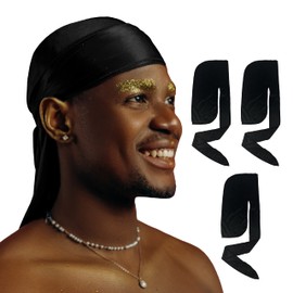 DuragPro - Paquete de 4 Durag de seda para hombres, durabilidad y compresión mejoradas, satén sedoso Do Rag (negro)