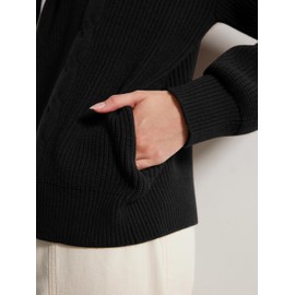 SUUKSESS Women Chunky Knit Cashmere Sweaters Zip up Oversized Hoodies Cardigan with Pockets Long Sleeve Fall Jackets Outerwear (Black, M)