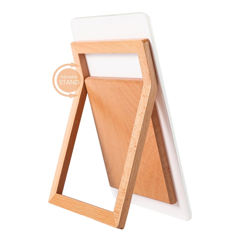 Desktop Glass Whiteboard with Reversible Wood Stand, Small White Board,