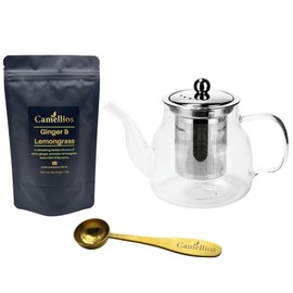 Loose Leaf Tea Set, Gift Set with Heat Resistant Teapot, Tea Measuring Spoon, 100g Loose Leaf Tea, Camellios (Ginger and Lemongrass)