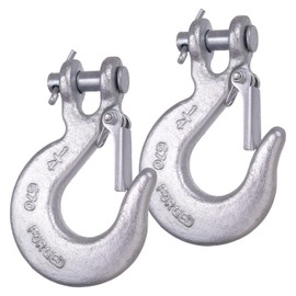 1/4 Inch Safety Chain Hooks, Clevis Slip Hook with Safety Latch, WENHUALI Grade 70 Forged Steel 12,600 Lb for Trailer Truck Transport Tow Winch Hook Trailer(2 Pack)
