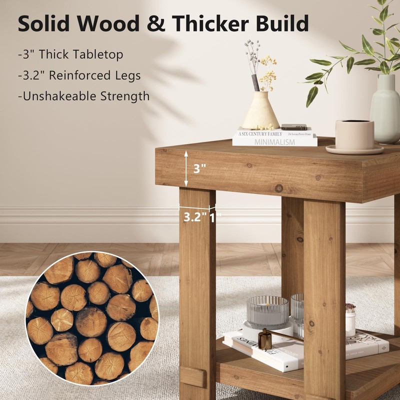 WINWY Solid Wood End Table for Living Room Set of