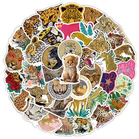 Cheetah Stickers 50 Pcs Waterproof Cartoon Animal Stickers for Skateboard Water Bottle Laptop Scrapbook Luggage Guitar Bicycle Cars,Vinyl Cute Funny Leopard Sticker for Kids Teens Adults