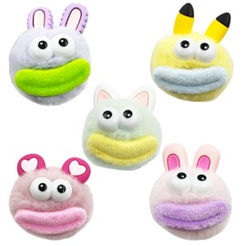 Funny Valentines Day Gifts, Furry Worry Monster Pocket Hug, Emotional Support Gifts, Stress Ball, Squeeze Ball (5pcs Pack Worry Monsters with Ears)
