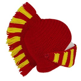 YEKEYI Wig Beard Hats Funny Knit Hat Handmade Winter Beard Facemask Roman Knights Wig Beanie Hat Red