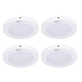 LIT-PaTH LED Flush Mount Ceiling Light, Closet Lighting Fixture with Motion Sensor and Dusk to Dawn, 10.5W, 800 Lumen, 6.2 Inch, Anti-Rust Galvanized Housing, White Finish 5000K 4-Pack