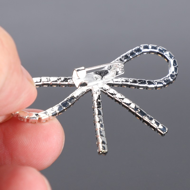 10Pcs Diamond Rhinestone Bow Glass Flash Brooch Claw Chain Suit