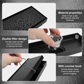 SHENGYIG Odour Trap Floor Drain, 20 x 8 cm Hair Strainer Shower Channel, 304 Stainless Steel Shower Channel, Flat and Smooth, Side Drainage, Suitable for Bathroom, Bathroom, Kitchen, Balcony