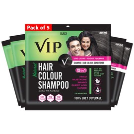 VIP HAIR COLOUR SHAMPOO, Black, 20ml, (Pack of 5)