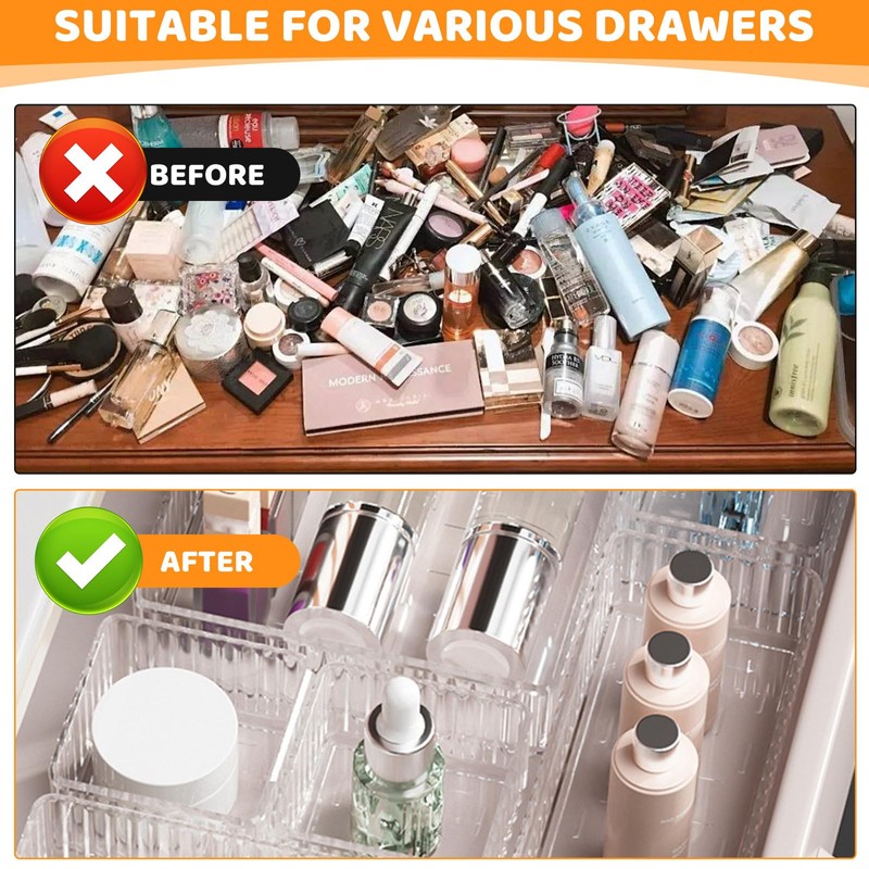 Makeup Drawer Organiser Storage Trays - 7pack Stackable Jewellery Drawer