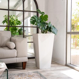 XBrand Modern 30-Inch Tall Square Planter, Modern Tapered Planter Perfect for Indoor & Outdoor Planter, Patio Décor, Set of 2, White