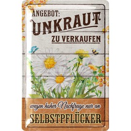 LANOLU Retro Tin Sign Weed Tin Signs Garden with Sayings – Nostalgic Decoration as Gardener Gifts – Retro Decorative Vintage Metal Sign Garden in Wood Look 20 x 30 cm