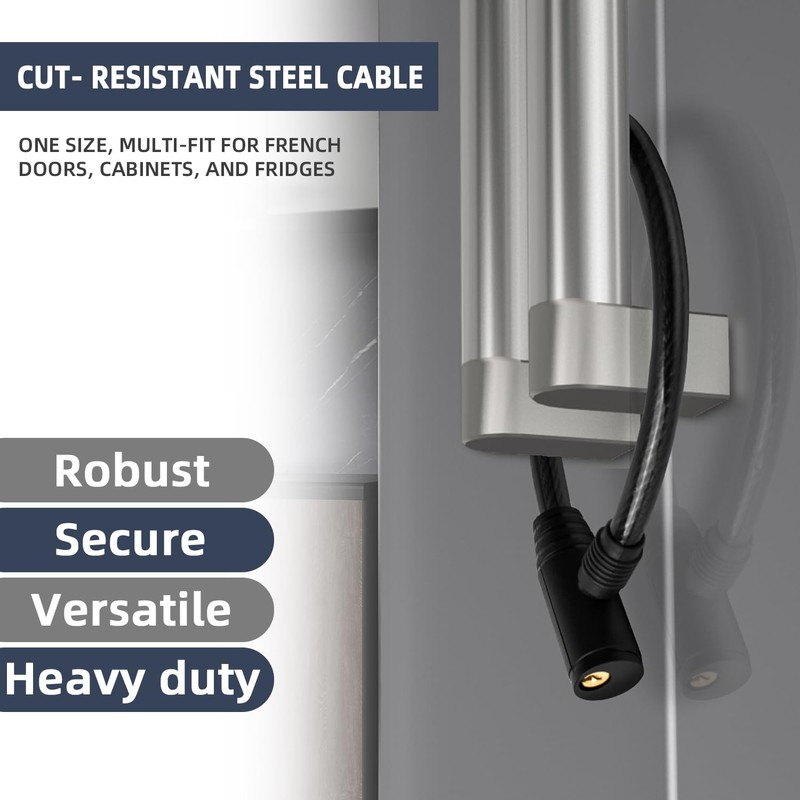 RORMGO 19.7" Secure Black Refrigerator Lock with Keys Childproof Cable