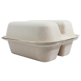 World Centric 2-Compartment Clamshell Taco Container, TO-SC-T2, Compostable Fiber, 8" x 5" x 3" | 300/Case