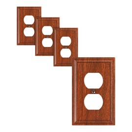 TREEWELL 4-Pack Duplex Outlet Cover, Natural Bamboo Fiber Switch Plates and Outlet Covers, Wood Grain Decorative Wall Plates for Electrical Outlets, 1 Gang Receptacle Cover, Corrosion Resistant