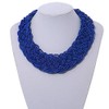 Avalaya Chunky Wide Blue Glass Bead Plaited Necklace/ 53cm L