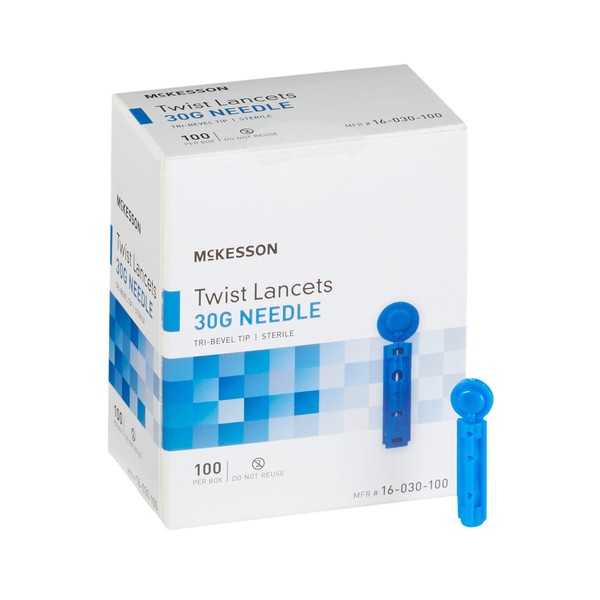 McKesson Twist Lancets, 30 Gauge, Push Button Activation, 1.8 mm Depth, 100 Count, 50 Packs, 5000 Total