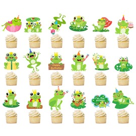 48pcs Funny Frogs Cupcake Toppers Frog Birthday Party Supplies Frog Cupcake Decoration for Frog Birthday Party Decoration