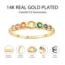Women’s 925 Sterling Silver Eternity Ring with Colourful Round Rainbow AAA Cubic Zirconia Birthstones and 14K Gold-Plated, for Anniversaries, Sterling Silver 925, Gold