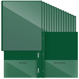 Henoyso 48 Pcs Plastic Folders with Clear Front Pocket and 3 Prong Take Home Plastic 2 Pocket Folder Back to School for Students Parent Teacher Communication for School Office (Dark Green)