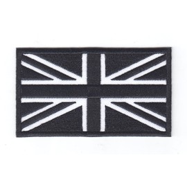 Union Jack White Black Flag Embroidery Hook & Loop Backed Patch Badge UK