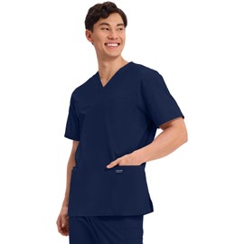 Cherokee WW Professionals Men's V-Neck Scrub Top 4 Pockets Medical Shirt L Navy