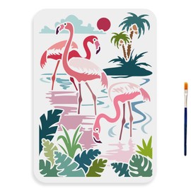 MAYJOYDIY Flamingo Stencil 29.7 x 21 cm Tropical Jungle Stencils with Brush Summer Coconut Palm Tree Sunset Bird Template for DIY Craft Furniture Wood Canvas Paper