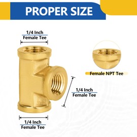 2PACK GUOFIS Brass Pipe Fitting,1/4" NPT Female Tee,3 Way Female Tee Fittings