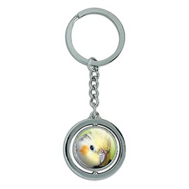 GRAPHICS & MORE Cockatiel Bird Pet Spinning Round Metal Key Chain Keychain Ring