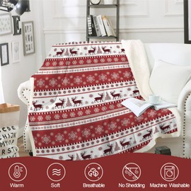 Christmas Blanket Red Reindeer Bed Blanket Fluffy Fleece Bed Throws for Sofa Couch Bed (130x150cm)