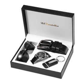 BSTcentelha Mens Gift Set,Mens Artificial Leather Watch Belt Keychain Sunglasses,Valentine's Day Present Gift for Men